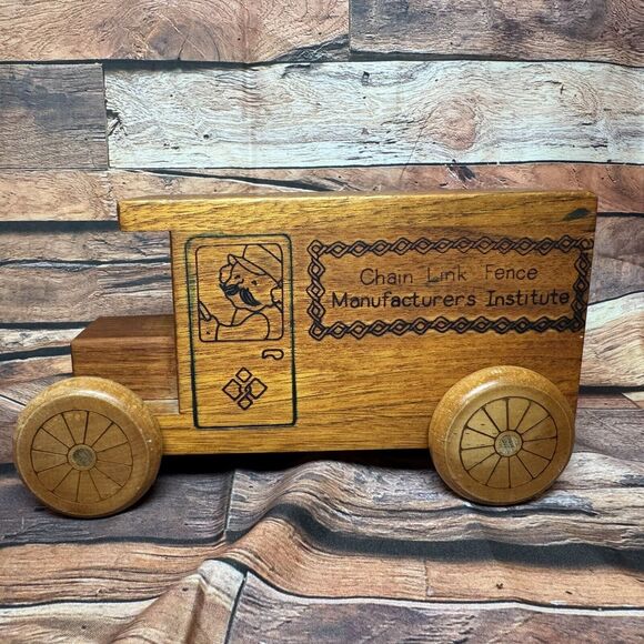 Vtg 1979 Toystalgia Rolling Wooden Coin Bank Toy Chain Link Fence Manufacturers - Picture 2 of 10